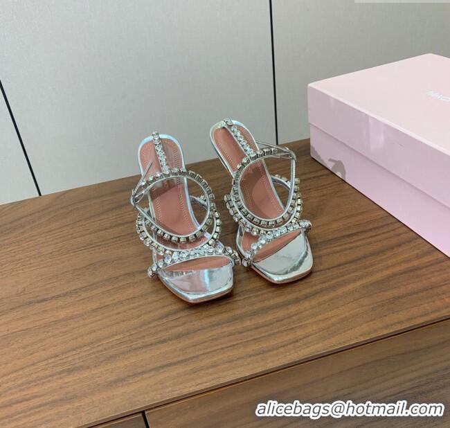 ​Pretty Style Amina Muaddi Gigi Sandal 95cm A1114 Silver Mirror/White Crystals 2025