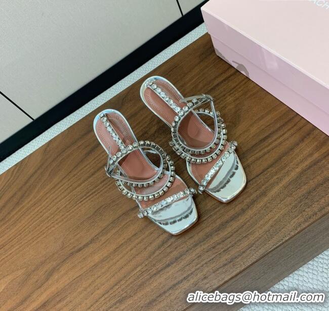 ​Pretty Style Amina Muaddi Gigi Sandal 95cm A1114 Silver Mirror/White Crystals 2025