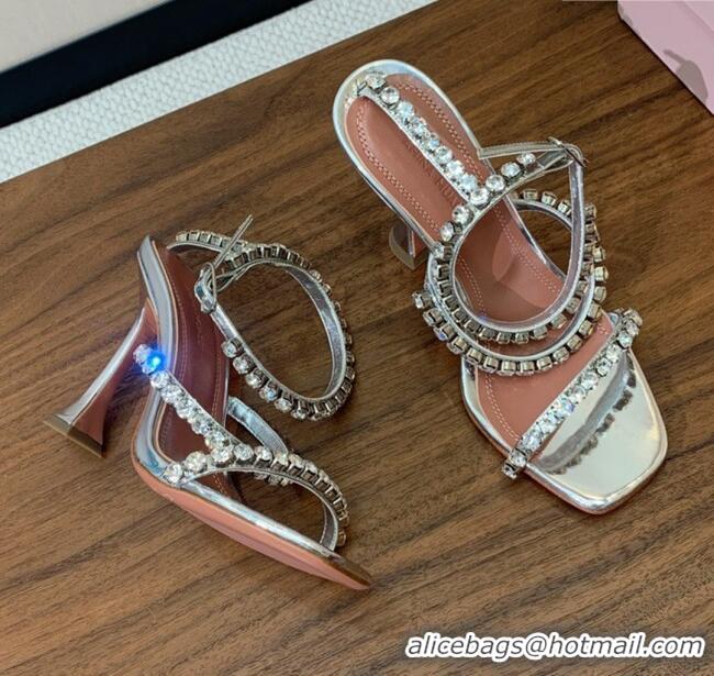 ​Pretty Style Amina Muaddi Gigi Sandal 95cm A1114 Silver Mirror/White Crystals 2025