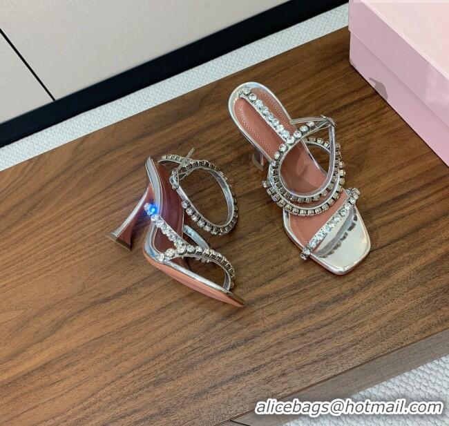 ​Pretty Style Amina Muaddi Gigi Sandal 95cm A1114 Silver Mirror/White Crystals 2025
