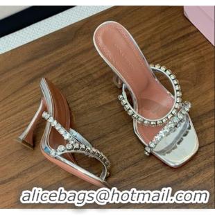 Good Product Amina Muaddi Gigi Slipper 95cm A1114 Silver Mirror And White Crystals 2025