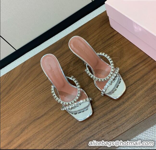 Good Product Amina Muaddi Gigi Slipper 95cm A1114 Silver Mirror And White Crystals 2025