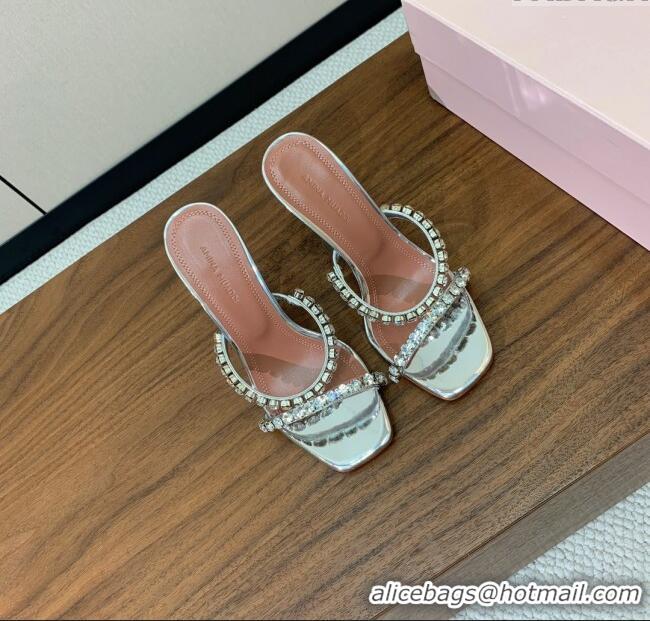 Good Product Amina Muaddi Gigi Slipper 95cm A1114 Silver Mirror And White Crystals 2025