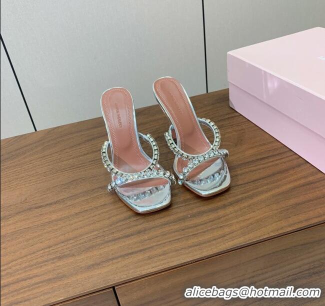 Good Product Amina Muaddi Gigi Slipper 95cm A1114 Silver Mirror And White Crystals 2025