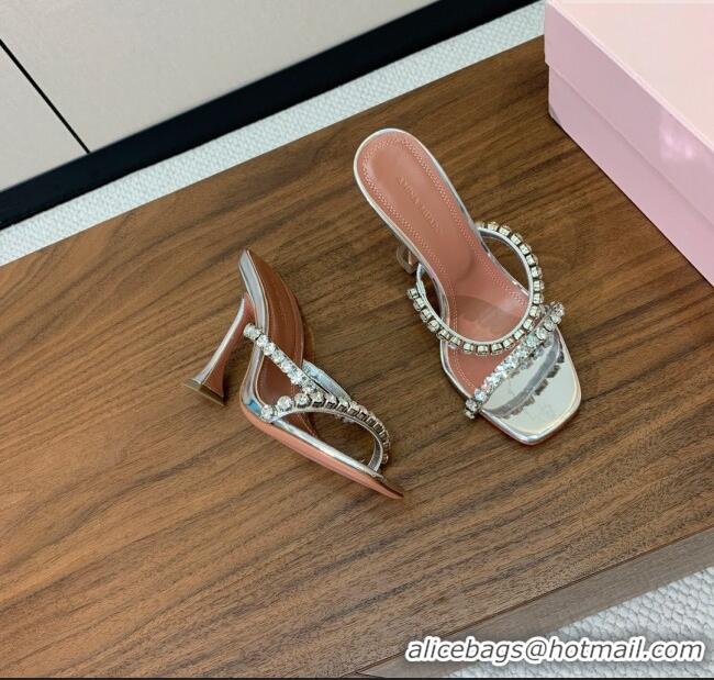Good Product Amina Muaddi Gigi Slipper 95cm A1114 Silver Mirror And White Crystals 2025
