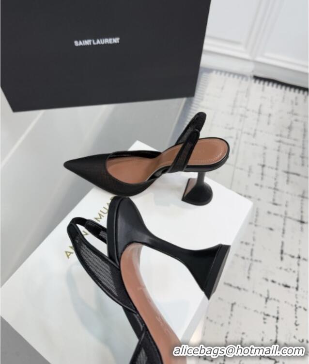 ​Good Taste Amina Muaddi Holli Mesh Sling Back Pumps 9.5cm Heel A1115 Black 2025