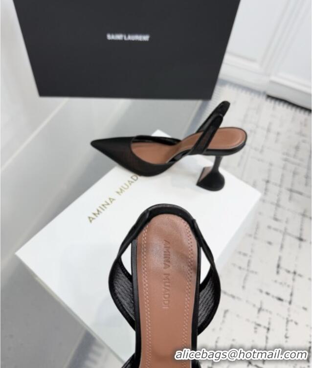 ​Good Taste Amina Muaddi Holli Mesh Sling Back Pumps 9.5cm Heel A1115 Black 2025
