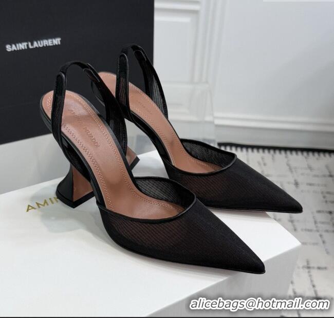 ​Good Taste Amina Muaddi Holli Mesh Sling Back Pumps 9.5cm Heel A1115 Black 2025