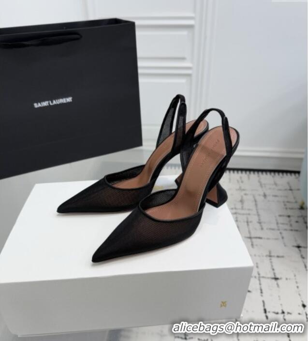​Good Taste Amina Muaddi Holli Mesh Sling Back Pumps 9.5cm Heel A1115 Black 2025