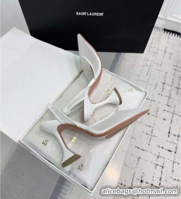 Luxury Cheap Amina Muaddi Holli Mesh Sling Back Pumps 9.5cm Heel A1115 White 2025
