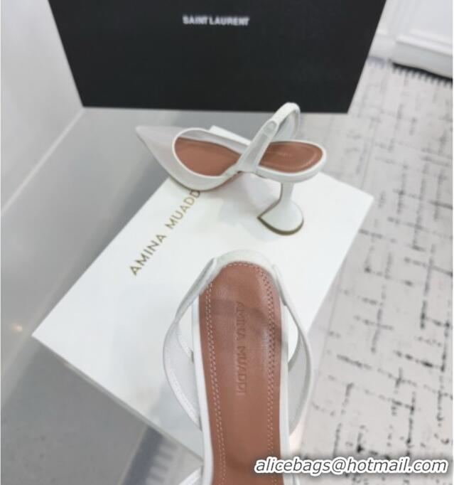 Luxury Cheap Amina Muaddi Holli Mesh Sling Back Pumps 9.5cm Heel A1115 White 2025