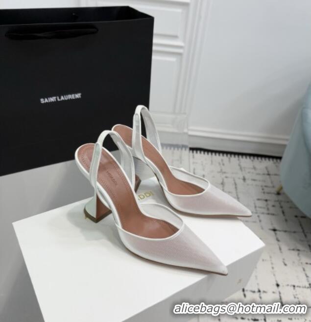 Luxury Cheap Amina Muaddi Holli Mesh Sling Back Pumps 9.5cm Heel A1115 White 2025