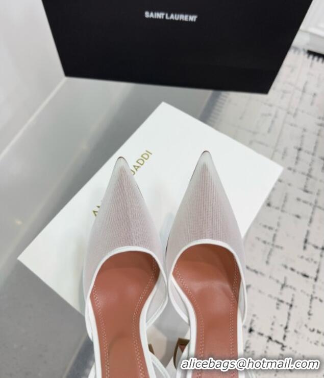 Luxury Cheap Amina Muaddi Holli Mesh Sling Back Pumps 9.5cm Heel A1115 White 2025