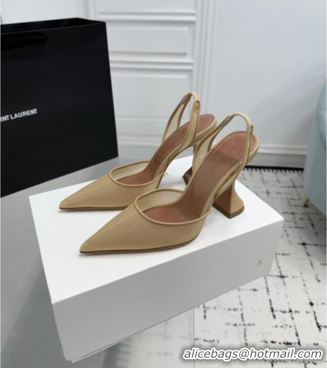 ​Low Cost Amina Muaddi Holli Mesh Sling Back Pumps 9.5cm Heel A1115 Beige 2025