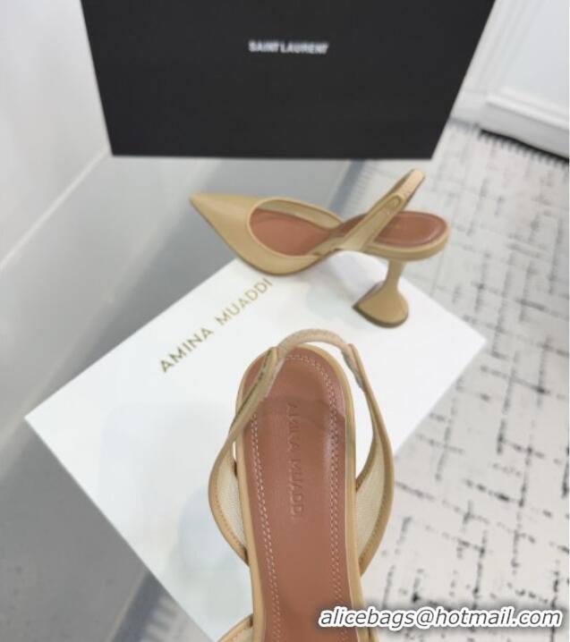 ​Low Cost Amina Muaddi Holli Mesh Sling Back Pumps 9.5cm Heel A1115 Beige 2025