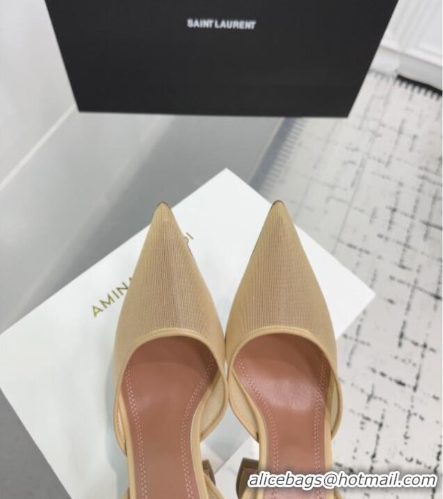 ​Low Cost Amina Muaddi Holli Mesh Sling Back Pumps 9.5cm Heel A1115 Beige 2025