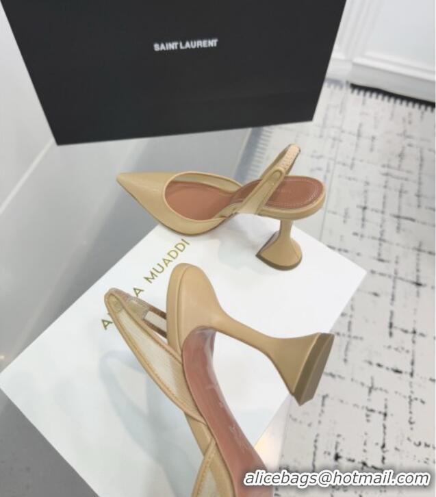 ​Low Cost Amina Muaddi Holli Mesh Sling Back Pumps 9.5cm Heel A1115 Beige 2025