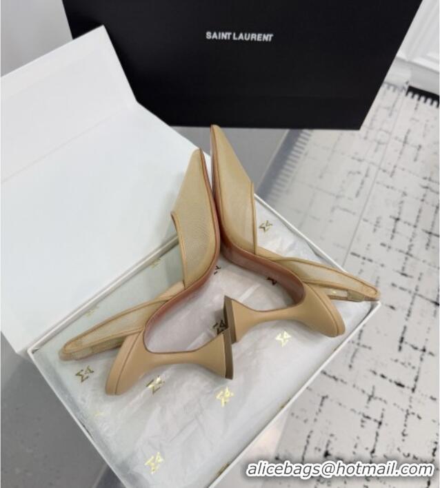 ​Low Cost Amina Muaddi Holli Mesh Sling Back Pumps 9.5cm Heel A1115 Beige 2025