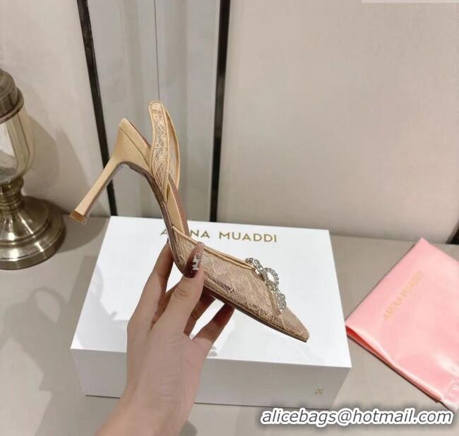 Good Taste Amina Muaddi Rosie Lace Sling Back Pumps A1116 Beige 2025