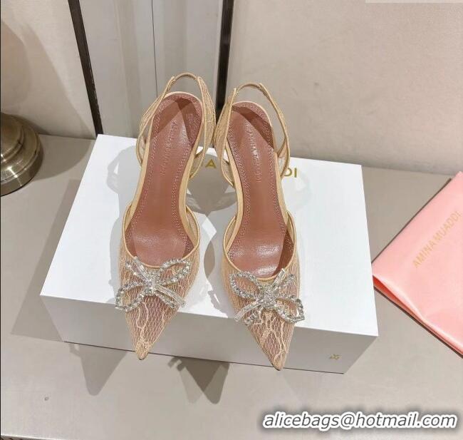 Good Taste Amina Muaddi Rosie Lace Sling Back Pumps A1116 Beige 2025