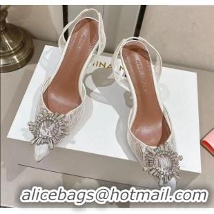Buy Fashionable Amina Muaddi Begum Lace Sling Pumps A1116 White 2024