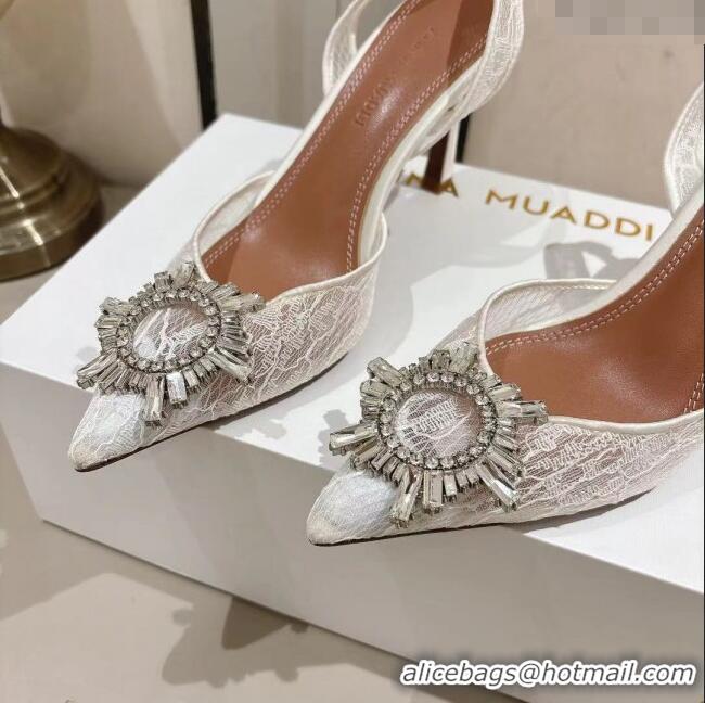 Buy Fashionable Amina Muaddi Begum Lace Sling Pumps A1116 White 2024
