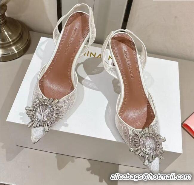 Buy Fashionable Amina Muaddi Begum Lace Sling Pumps A1116 White 2024
