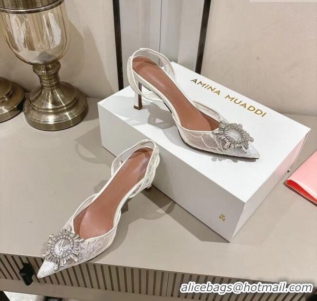 Buy Fashionable Amina Muaddi Begum Lace Sling Pumps A1116 White 2024