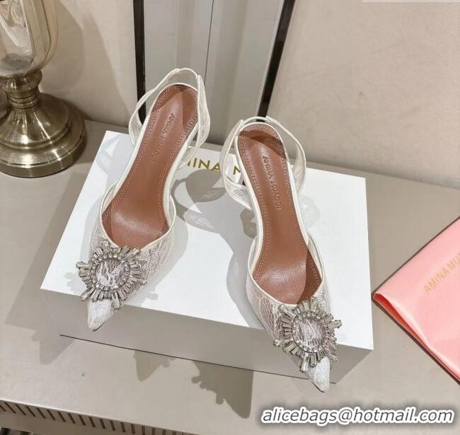 Buy Fashionable Amina Muaddi Begum Lace Sling Pumps A1116 White 2024