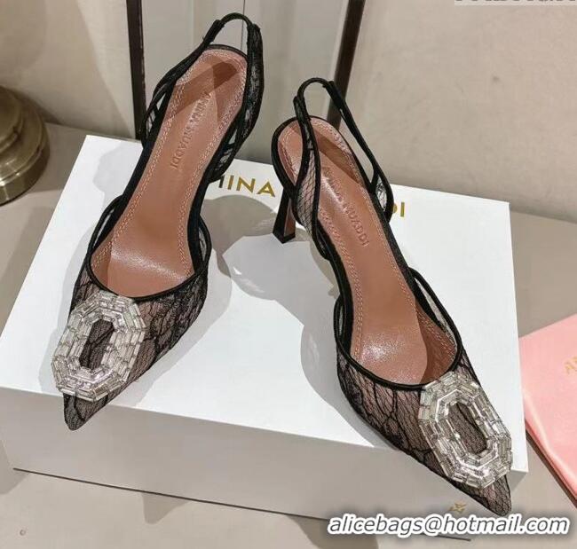 Well Crafted Amina Muaddi Camelia Lace Sling Pumps with Antique Buckle A1116 Black 2025