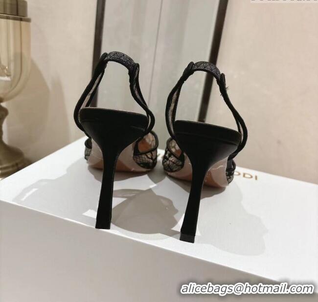 Well Crafted Amina Muaddi Camelia Lace Sling Pumps with Antique Buckle A1116 Black 2025