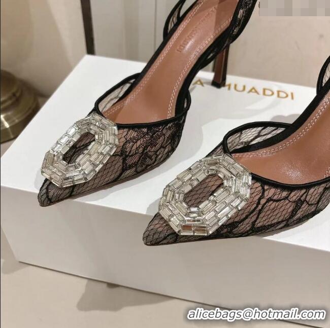 Well Crafted Amina Muaddi Camelia Lace Sling Pumps with Antique Buckle A1116 Black 2025