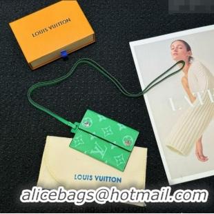 Best Price Louis Vuitton LV Card Holder with Neck Strap M83154 Green 2025