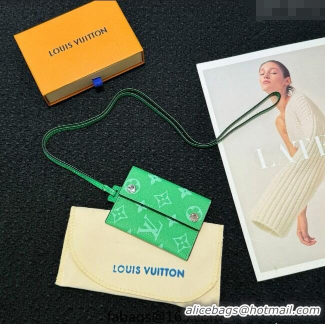 Best Price Louis Vuitton LV Card Holder with Neck Strap M83154 Green 2025