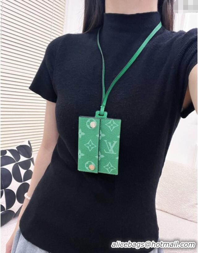 Best Price Louis Vuitton LV Card Holder with Neck Strap M83154 Green 2025
