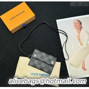 Top Grade Louis Vuitton LV Card Holder with Neck Strap M83154 Black Damier 2025