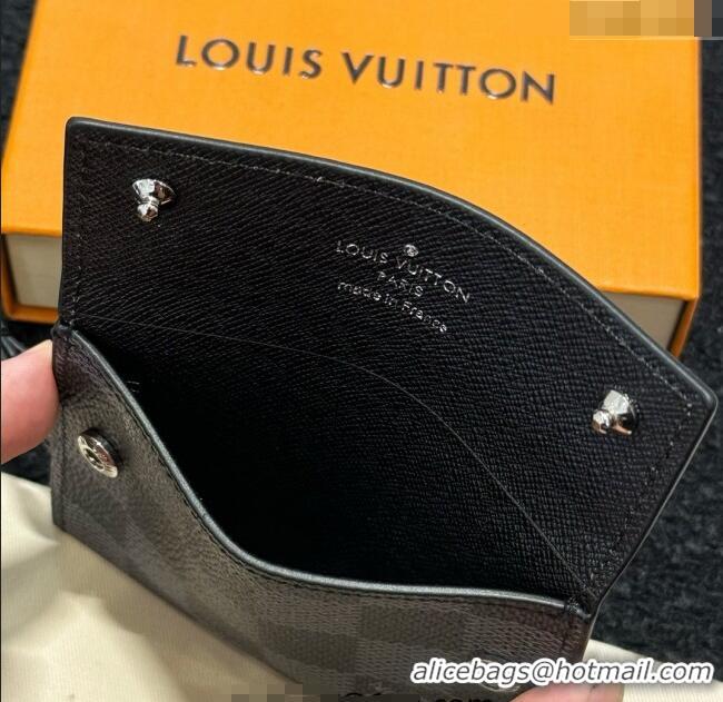 Top Grade Louis Vuitton LV Card Holder with Neck Strap M83154 Black Damier 2025