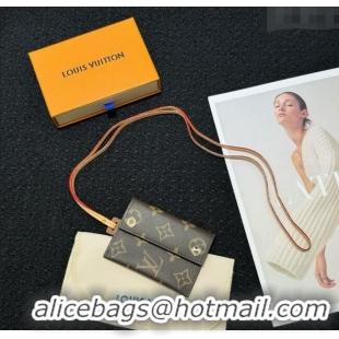 Luxury Cheap Louis Vuitton LV Card Holder with Neck Strap M83154 Brown 2025