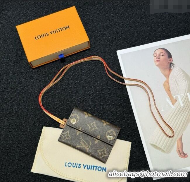 Luxury Cheap Louis Vuitton LV Card Holder with Neck Strap M83154 Brown 2025