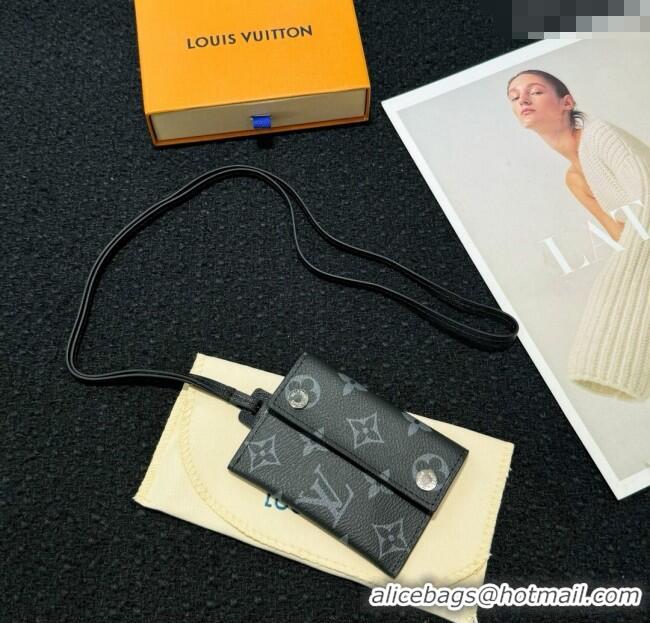 Discount Louis Vuitton LV Card Holder with Neck Strap M83154 Black Monogram 2025