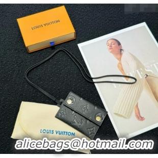 Good Quality Louis Vuitton LV Card Holder with Neck Strap M83154 Black 2025