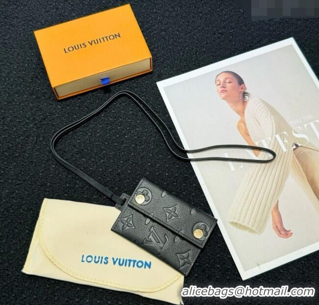 Good Quality Louis Vuitton LV Card Holder with Neck Strap M83154 Black 2025