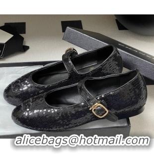 Grade Quality Chanel Sequins Mary Janes Flats Ballet G45503 Black