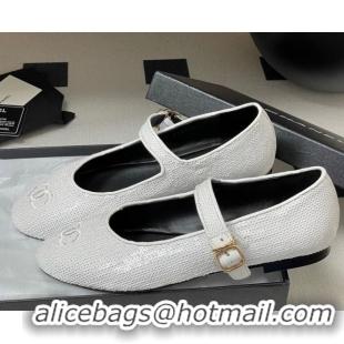 Best Price Chanel Sequins Mary Janes Flats Ballet G45503 White