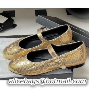 Purchase Chanel Sequins Mary Janes Flats Ballet G45503 Gold