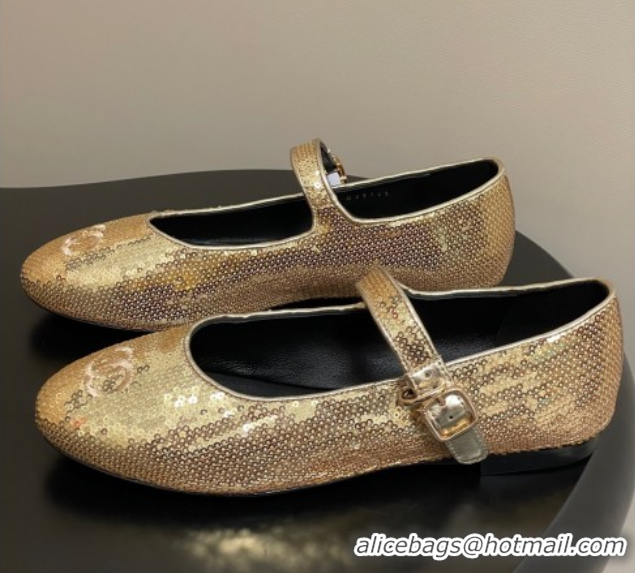 Purchase Chanel Sequins Mary Janes Flats Ballet G45503 Gold
