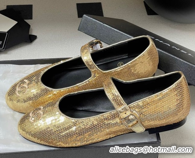 Purchase Chanel Sequins Mary Janes Flats Ballet G45503 Gold