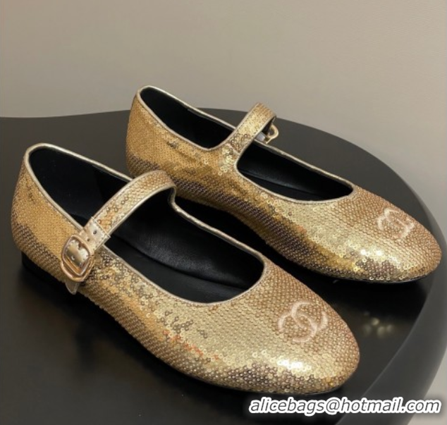 Purchase Chanel Sequins Mary Janes Flats Ballet G45503 Gold