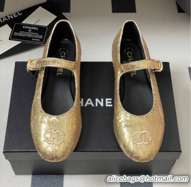 Purchase Chanel Sequins Mary Janes Flats Ballet G45503 Gold