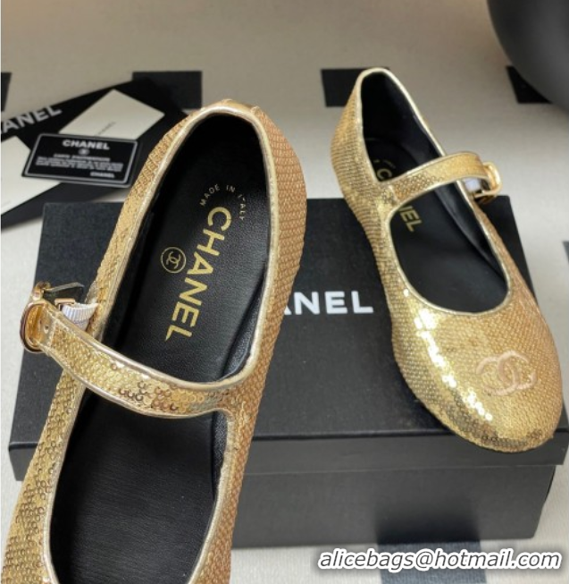 Purchase Chanel Sequins Mary Janes Flats Ballet G45503 Gold